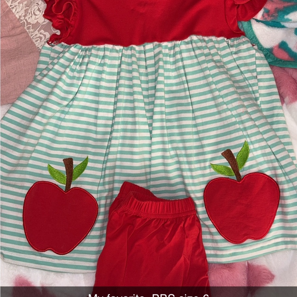Red and Green Striped Apple Dress Set